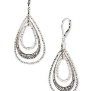 Judith Jack Orbital Triple Teardrop Hoop Earrings in SS, Marcasite, Crystal